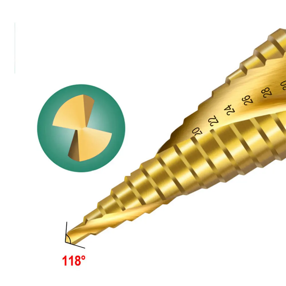 Binoax HSS Titanium Coated Step Drill Bit Set Metal Wood Hole Cutter Cone Drilling Tool 4-32mm 4-20mm 4-12mm