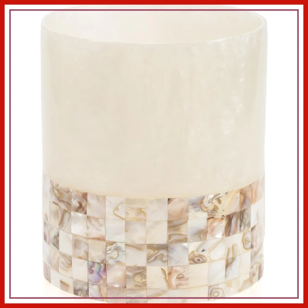 

6L Small Bathroom Trash Can with Mother of Pearl Shells - Decorative Wastebasket for Room, Bedroom, Living Room