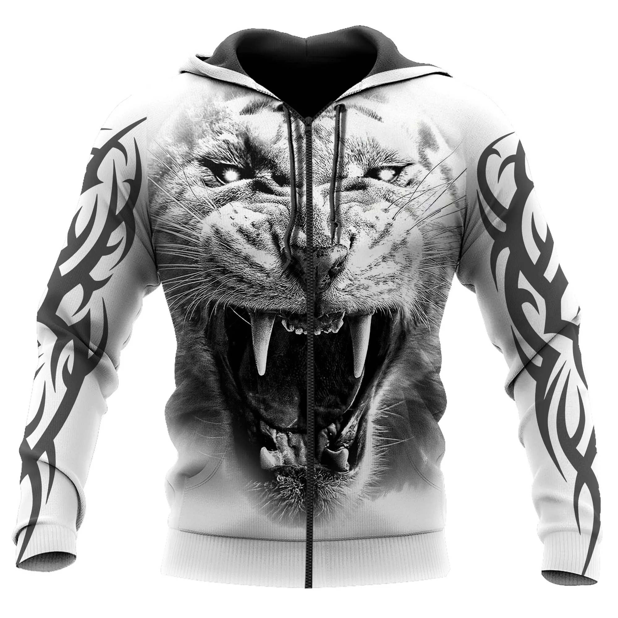 New Hoodies For Men Clothes Zipper Tiger Y2k 3D Printing Animal Wolf Funny Hooded Sweatshirts Fashion Autumn Oversized Coat