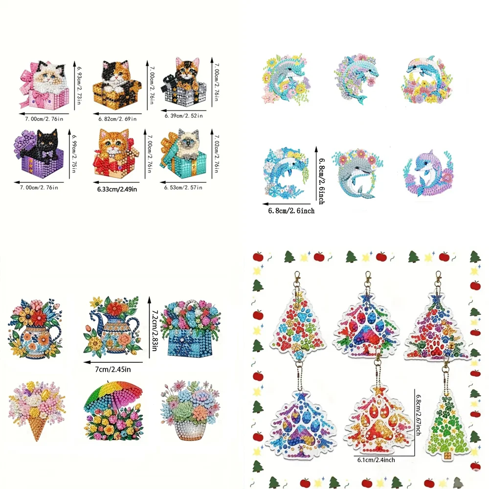 6-piece DIY Diamond Keychain - Cat Pattern Series, Handmade Decoration, Diamond Painting Set Material, Handmade Series