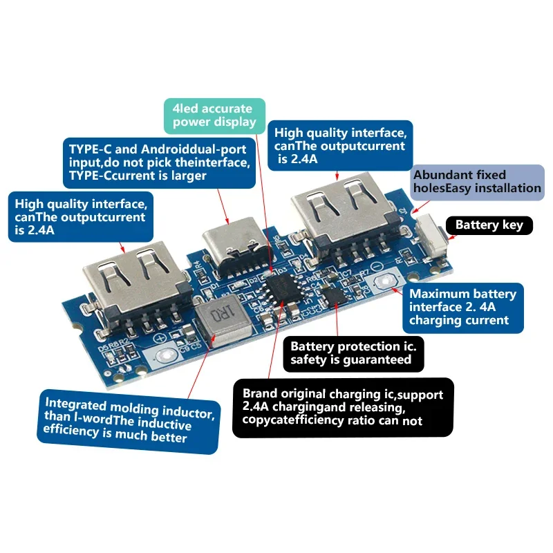 Micro/Type-C USB 5V 2.4A Dual USB 18650 Boost Battery Charger Board Mobile Power Bank Accessories For Phone DIY