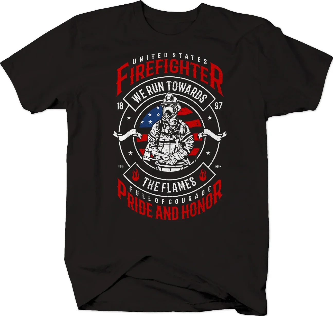 Runs Towards Flames Pride and Honor US Firefighter T-Shirt 100% Cotton O-Neck Summer Short Sleeve Casual Mens T-shirt Size S-3XL