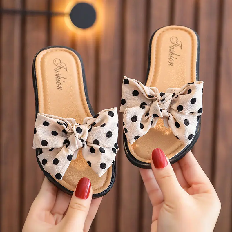 Kids Girls Summer Beach Slippers 2023 New Bow Open Toe Slide Sandals Non-slip Flip Flops Children Home Slippers Girls CSH1343