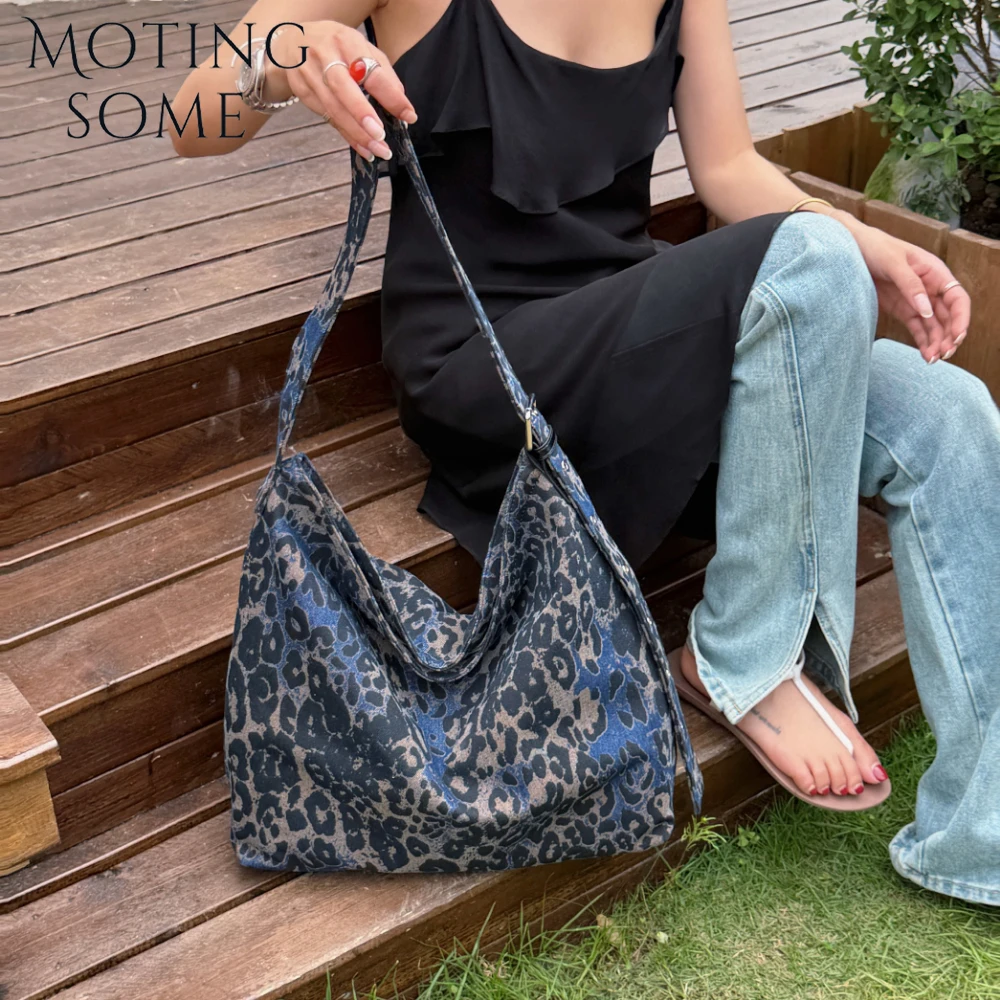 

MOTINGSOME 2026 NEW Canvas Cotton Hobos Bag Luxury Designer Leopard Pattern Shoulder Messenger Handbag Roomy Suumer Purse