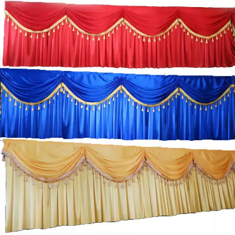 Silky Table Skirt White Pleated Double Drape Valance Design Soft Stylish for Stage Wrinkle Free Resistant Event Table Skirting