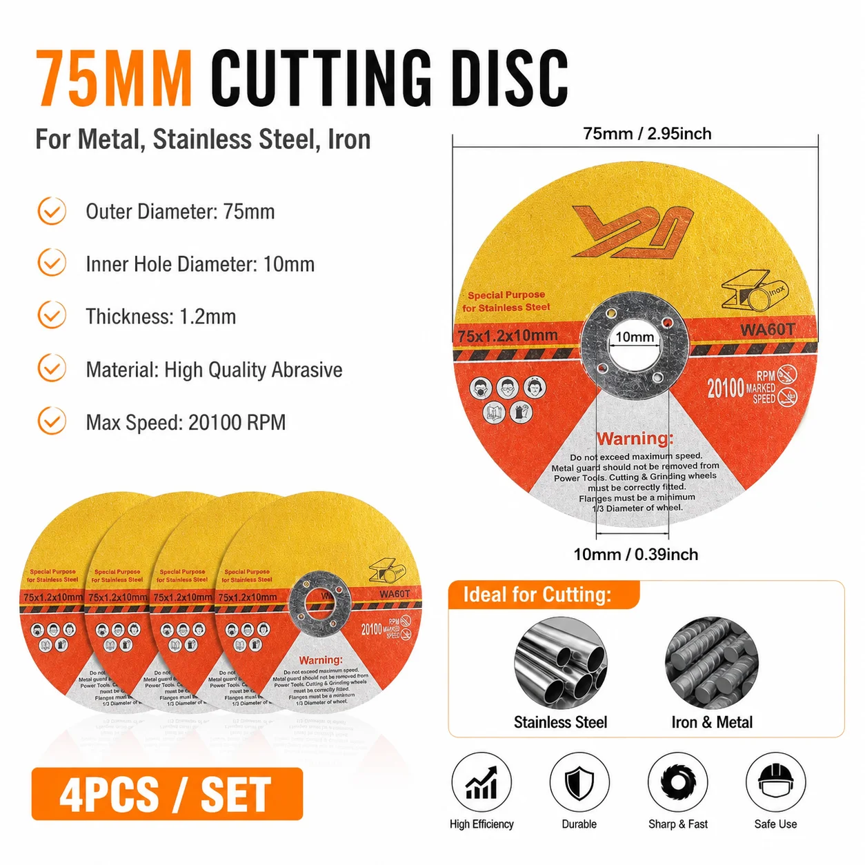 4PCS 75mm Cutting Disc,1.2mm Circular Saw Blade Grinding Wheel for Angle Grinder,Wood Steel Stone Metal Cutting Power Tool Parts - view 3