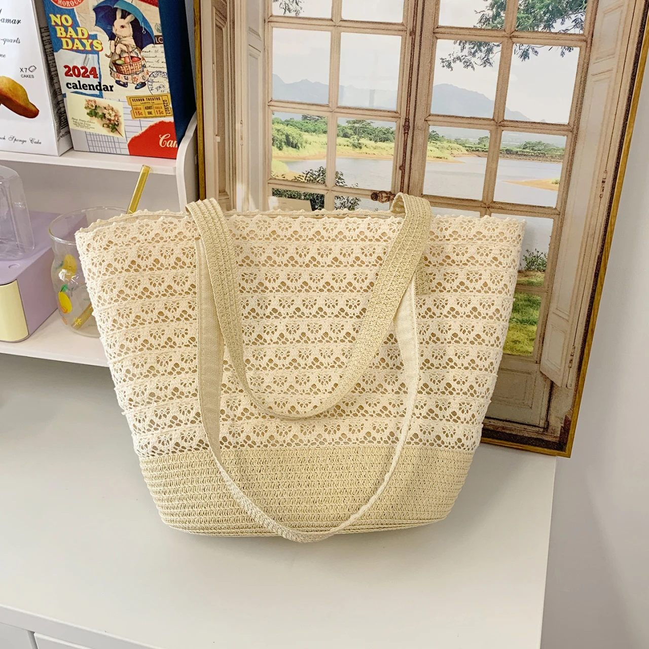 

Повседневные однотонные универсальные соломенные тканые сумки на плечо, большие вместительные летние сумки-тоут в пасторальном стиле для женщин, новинка 2023 года