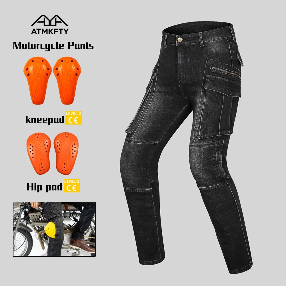 

Moto Jeans Motorcycle Pants Men Women Knee Pads Off Road Commuting All Season Stretch Slim Riding Trousers Protective Gear Spodn