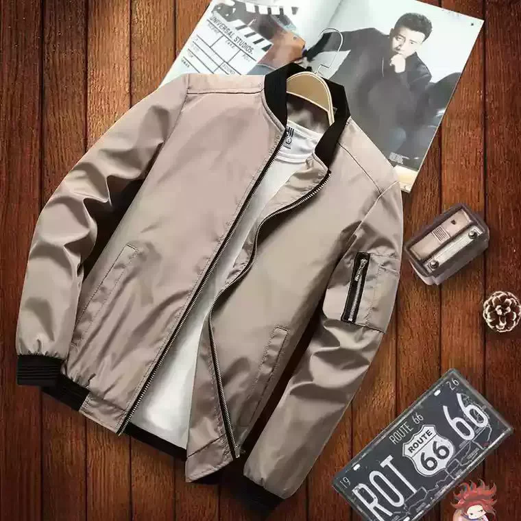 

Spring Autumn Men Jacket Pockets Casual Jackets Outdoor Stand Collar Zipper Bomber Overcoat Plus Size New Moto Biker Outwear Man