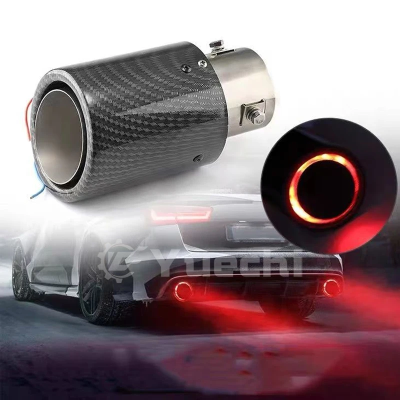 1Pcs Universal High Performance Carbon Fiber Led Red Blue Light Fashion Car Led Exhaust Muffler Tips Exhaust Pipe Tail Tip