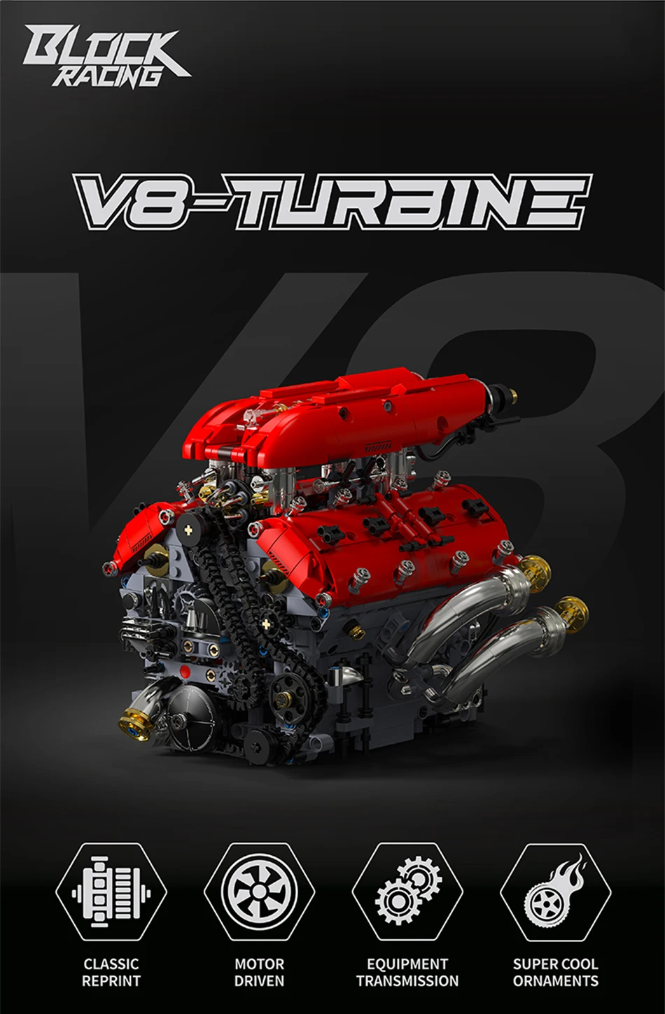 Technical V8 Electrice Driven Engine Building Blocks Simulation Supercar Engine MOC Bricks Science Education Toys Birthday Gift
