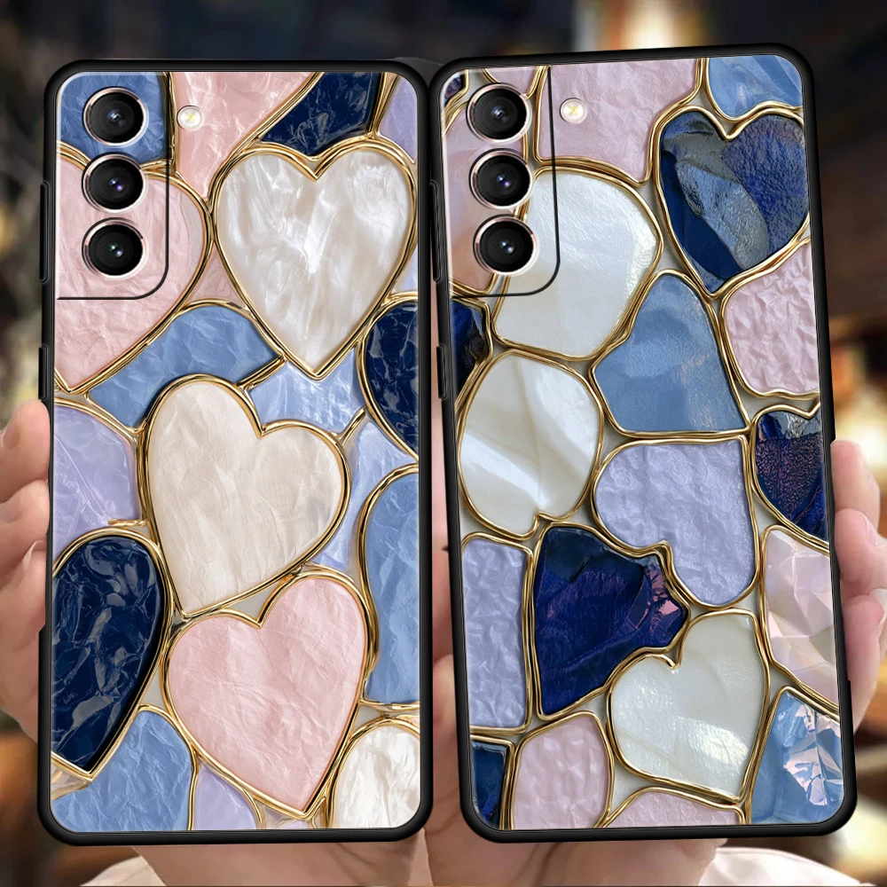 Phone Case for Samsung Galaxy S26 S25 S24 S23 S22 S20 S21 FE Ultra S25Edge Plus 5G Soft TPU Present Colorful Inlaid Heart-Shaped