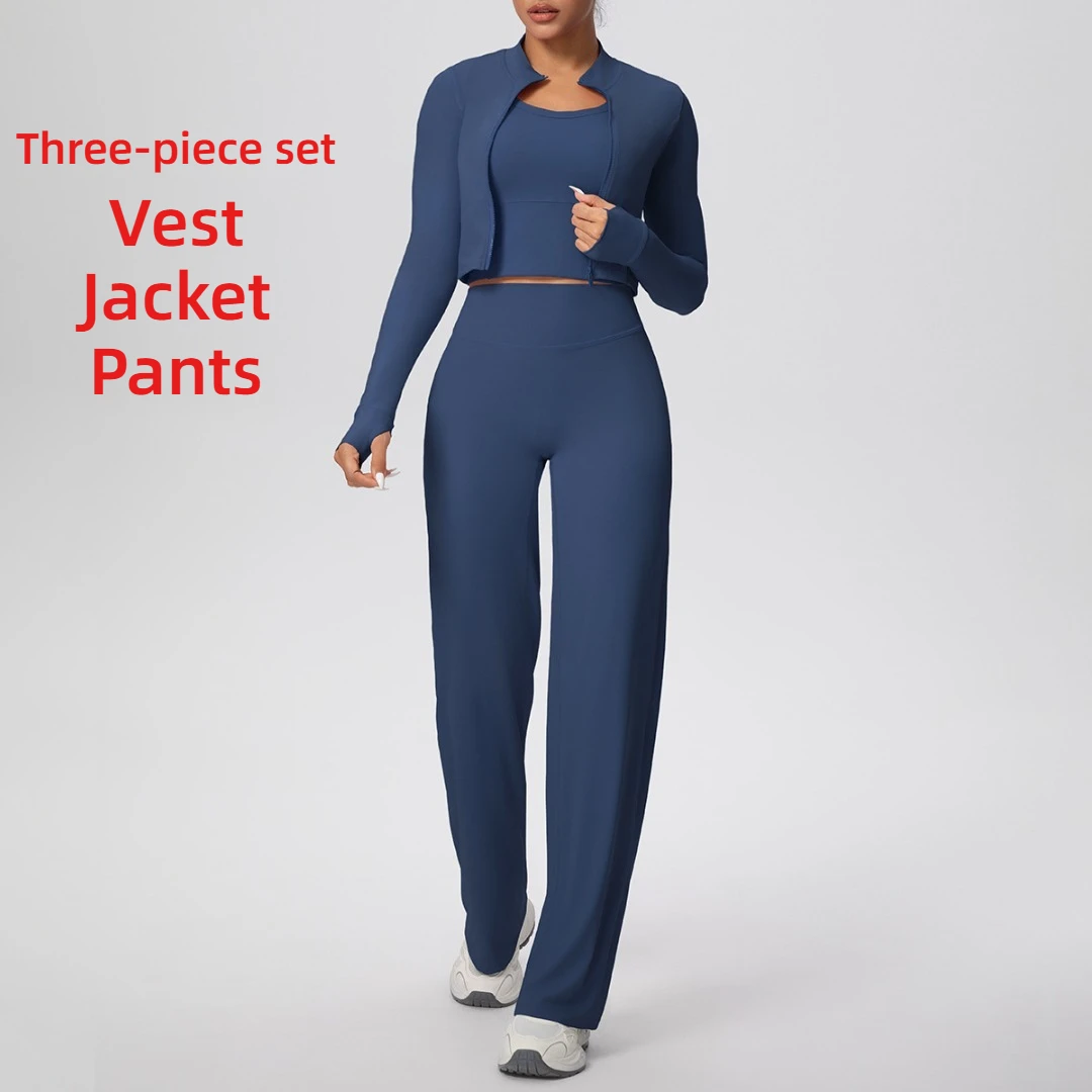 

Женский комплект для йоги, спортивный жилет с подтяжкой бедер, брюки, куртка на молнии с длинными рукавами, комплект из трех предметов, одежда для бега, тренировок, спортивная одежда для спортзала