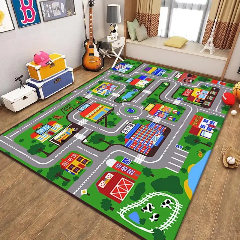 Child Playmat Highway Simulated City Traffic Playroom Area Rug,Carpet for Home Living Room Bedroom Sofa ,kids Non-slip Floor Mat