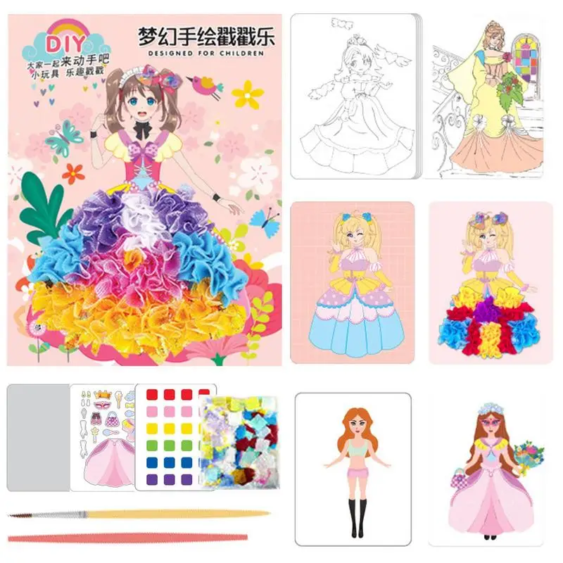 DIY Painting Sticker Craft Toys Kid Art Girls Poking Princess Handmade Educational Magical Children Gifts