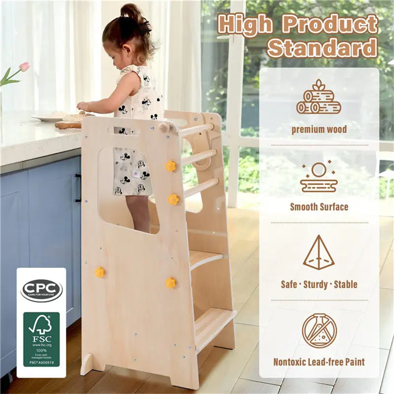 Baby Learning Tower Foldable Wood Slip Toddler Kitchen Step Stool