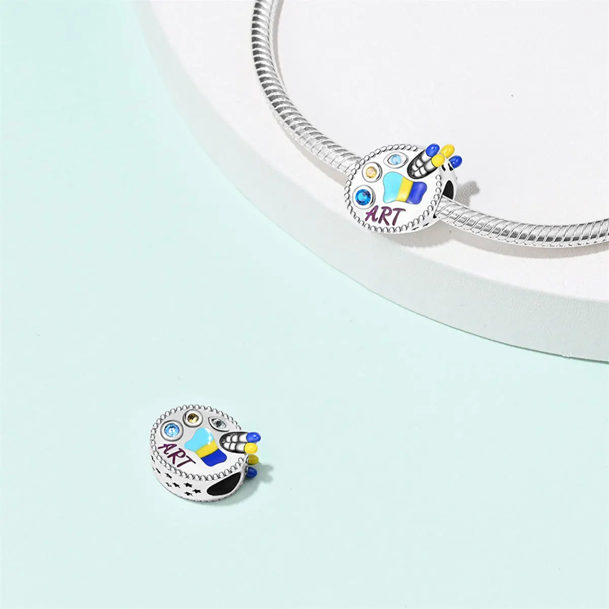 925 Silver Color Artist Brush Tools Color Palette Oil Painting Charms Beads Fit Bracelets Necklaces DIY Jewelry Birthday Gift