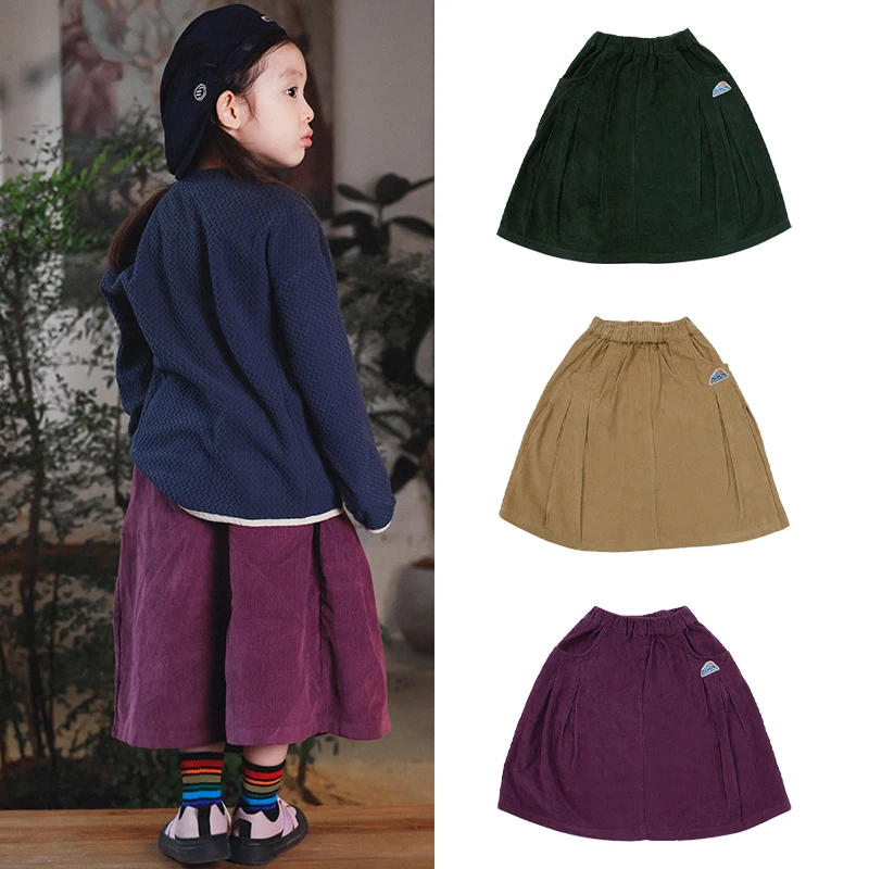 

Новинка 2023 года, осенне-зимняя детская вельветовая юбка для девочек, однотонная повседневная юбка, модная и универсальная нижняя часть для маленьких девочек