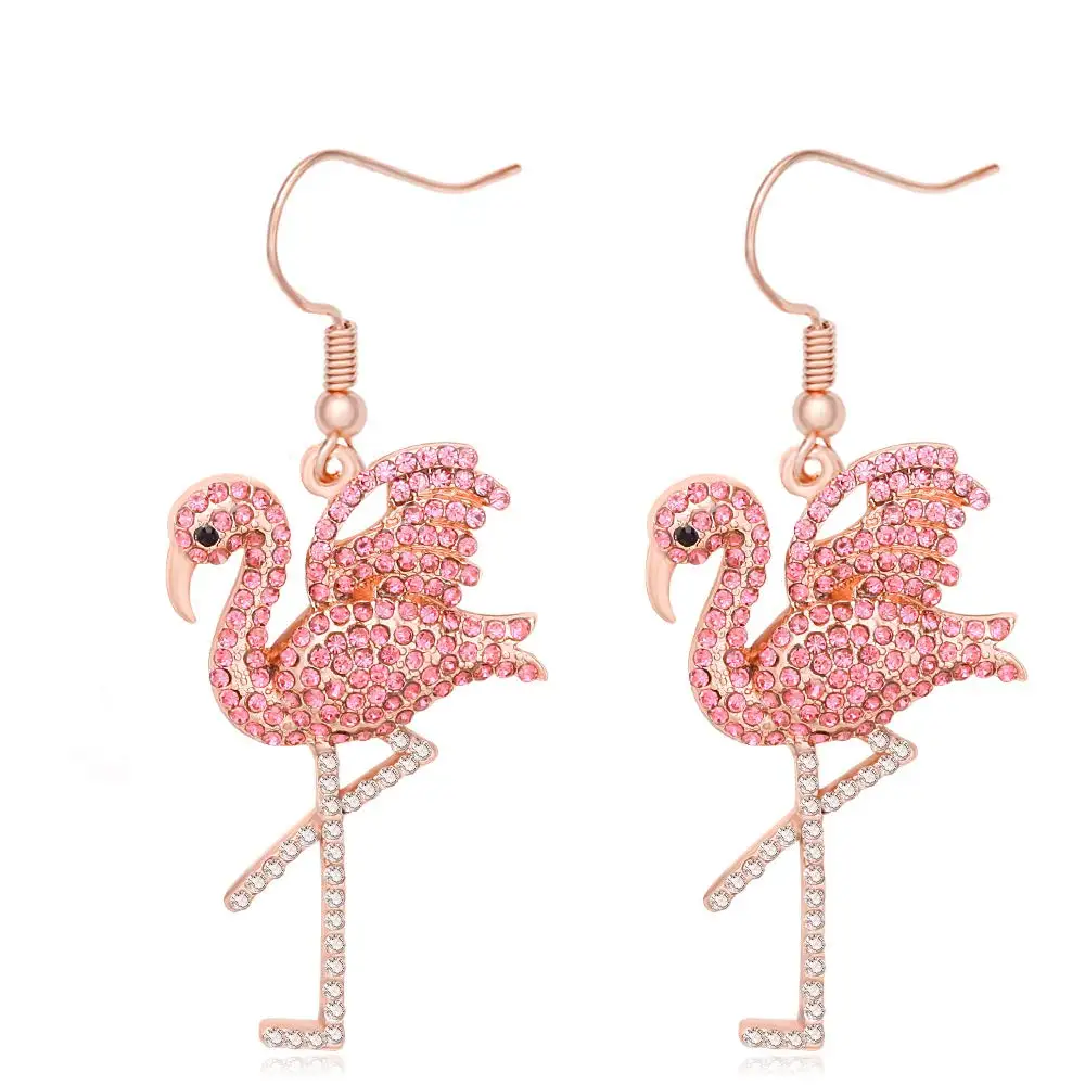 

Pink Rhinestone Flamingo Bird Dangle Earrings