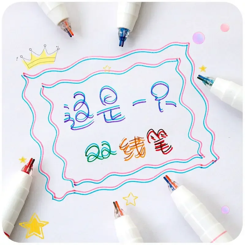 12pcs Stereo Two-line Pen Student Hand Account Mark Multi-color Painting Net Red Pen Two-color Stroke Key Highlighter Gel Pens B