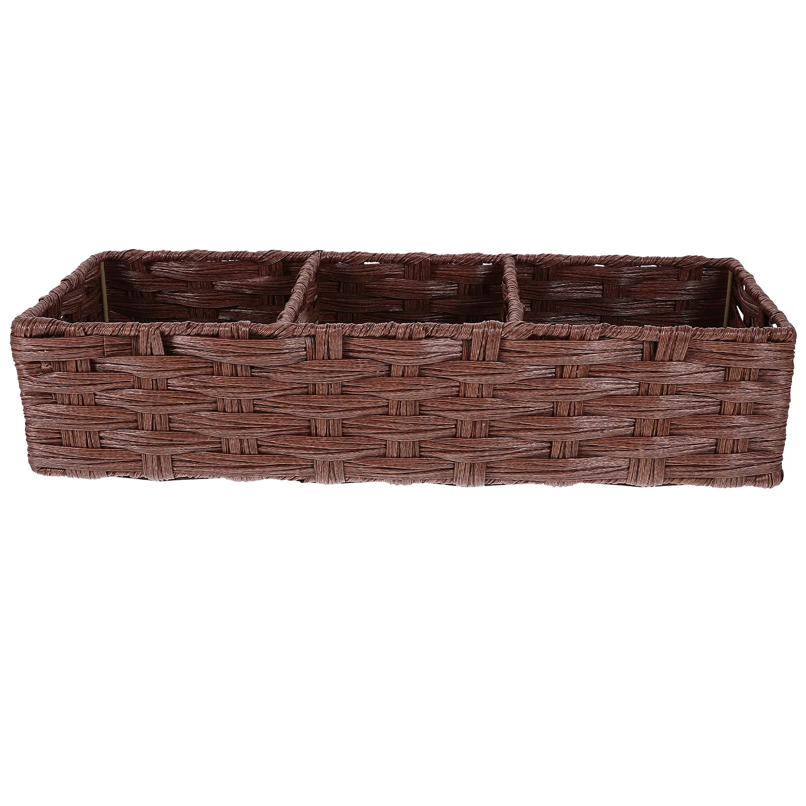

Imitation Rattan Storage Basket 3-Compartment Woven Organizer For Desktop Kitchen Sundries Container Household Storage Box