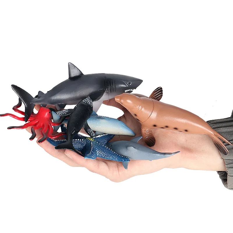 

Simulation animal model ocean great white shark squid crab turtle seal dolphin children cognitive toy ornaments