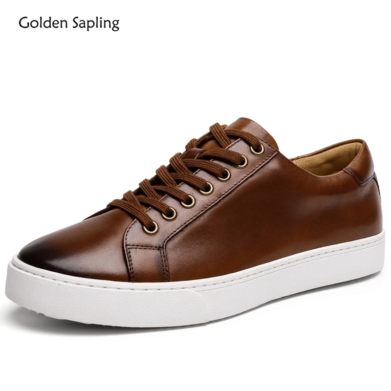 

Golden Sapling Classics Men White Shoes Four Season Thick Soled Light Man Sneakers Genuine Cow Leather Leisure Shoes Handmade