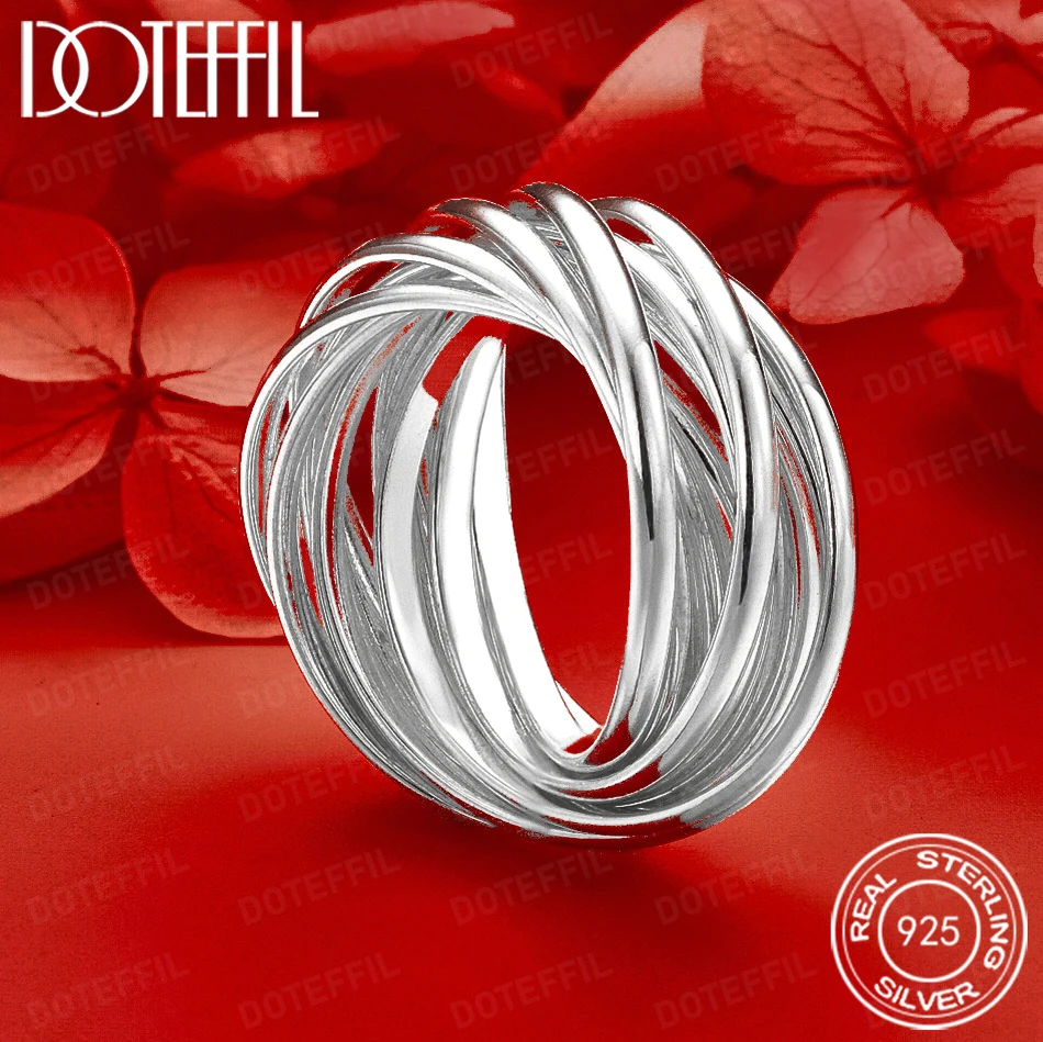 

DOTEFFIL 925 Sterling Silver 10-Row Line Ring Fashion Classic Accessory Jewelry