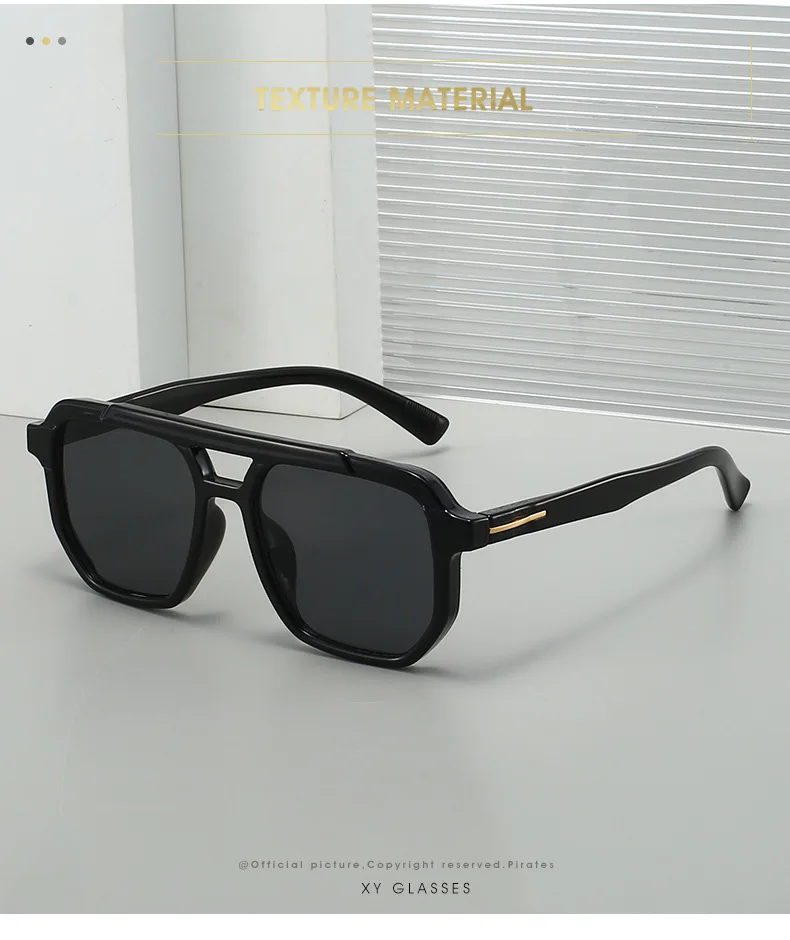 2025 Doppelstrahl-Quadrat-Sonnenbrille für Herren und Damen, Liniendekoration, geeignet für alle Sonnenschutz im Luftfahrt-Stil – Detail 2