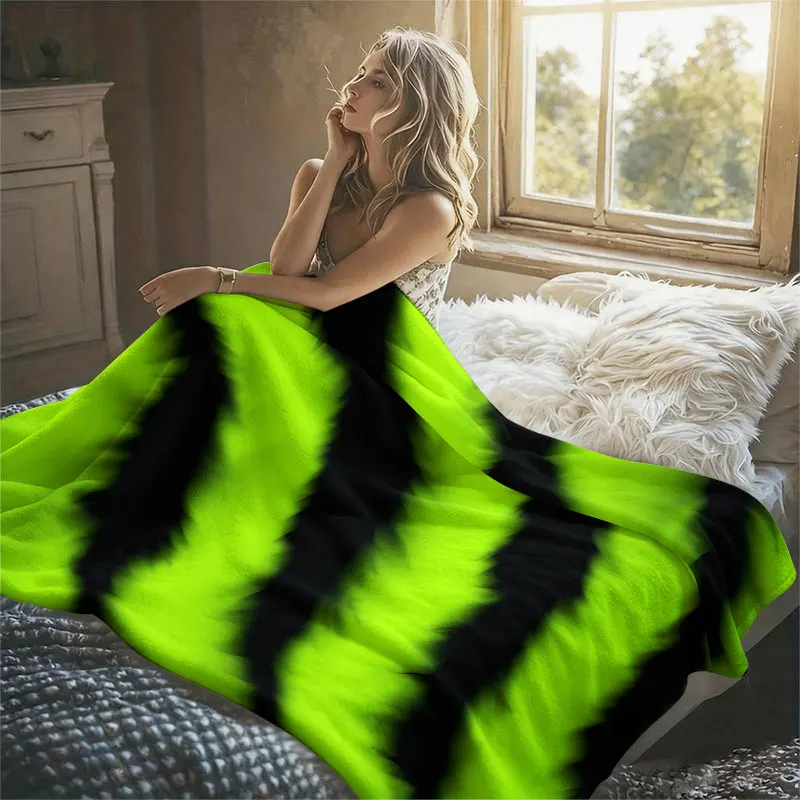 Neon Zebra Texture Flannel Blanket Warm Soft Halloween Christmas Decorative Couch Warm Cozy All-Season Gift