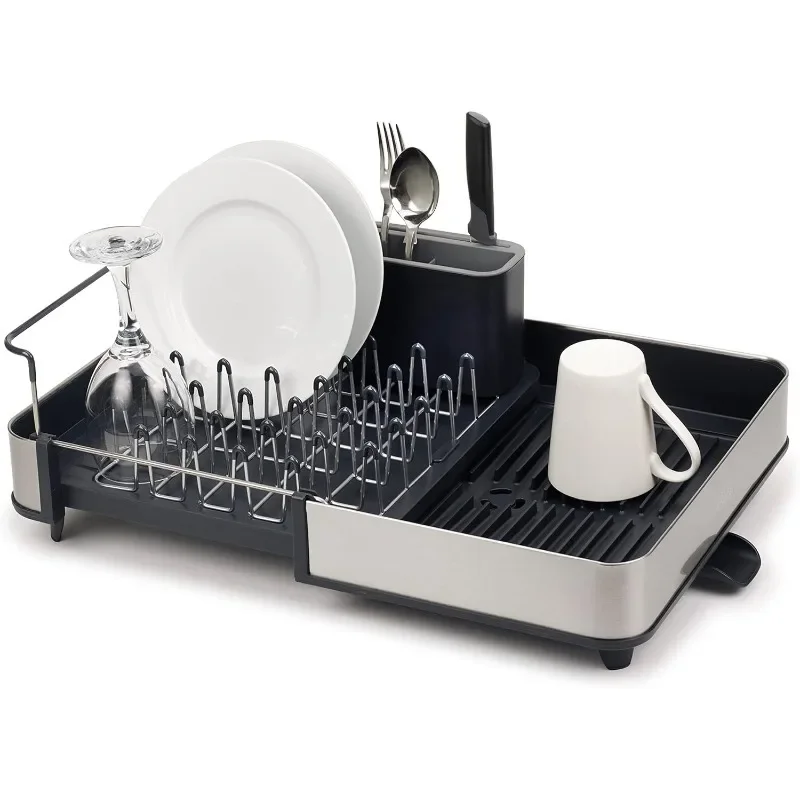 

Extendable Dish Drying Rack with Dual Parts - Stainless Steel, Non-Scratch, Movable Utensil Drainer & Drainage