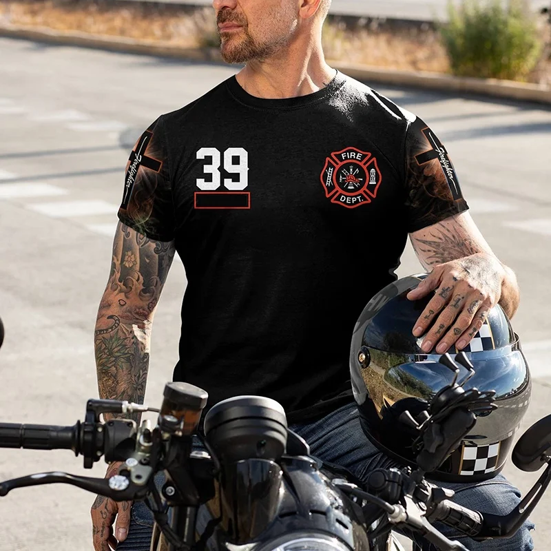 1 Piece Custom Your Picture Casual Short Sleeve T-Shirt. Large 3D fireman graphic print. Summer fashion. For men and women.