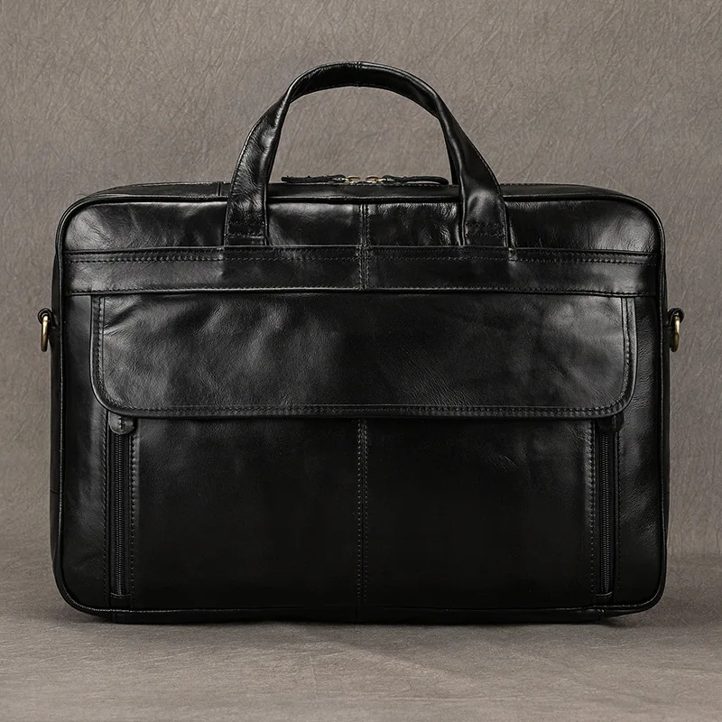 Factory Wholesale Men\'s Genuine Leather Briefcase Large Capacity Business Handbag Cowhide Shoulder Commuting Laptop Bag