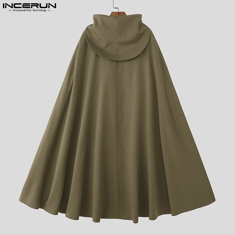 INCERUN Uomini Mantello Mantello di Colore Solido Allentato Casuale Maschile Irregolare Trench Streetwear 2025 Cappotti di Moda Stile Lungo Poncho Da Uomo