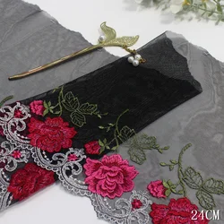 1Meter Black Mesh Tulle Embroidery DIY Lace Trim For Garments Underwear Bra Wedding Doll Clothing 24cm Wide