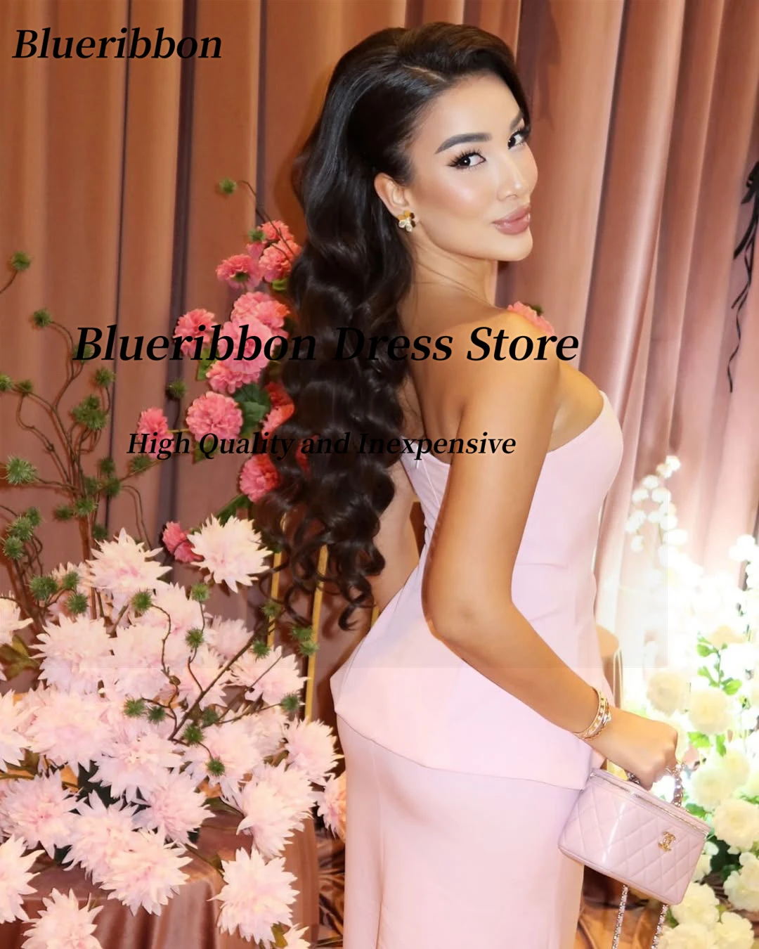 Blueribbon simples vestidos de baile sem alças zíper voltar festa de casamento vestido de dama de honra bainha longa vestidos de noite personalizados