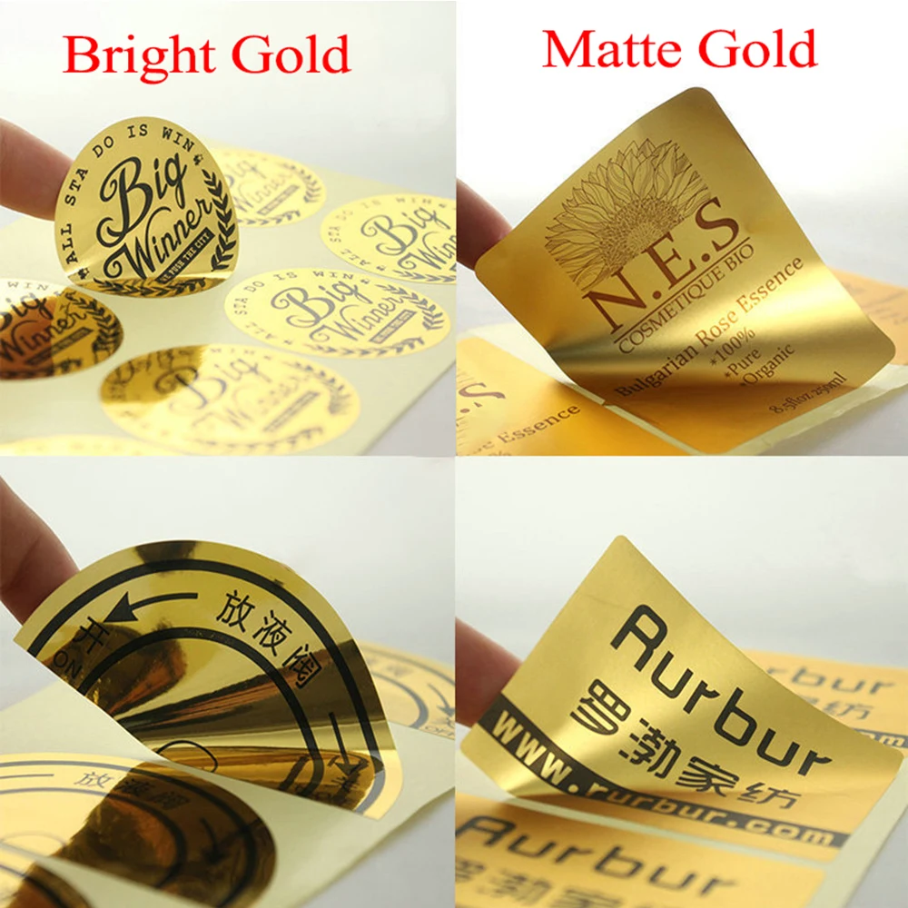 100pcs Custom Assorted Sticker Personalized Logo on Holographic Bright Matte Silver Gold Paper Adhesive Label Sticker Business