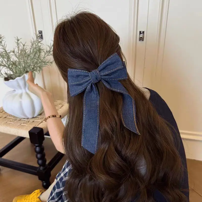 

1 Pcs Women's Hair Clip Korean Denim Bow Simple Sweet Elegant Duckbill Clip Barrette High-quality Verstaile Hair Accessories