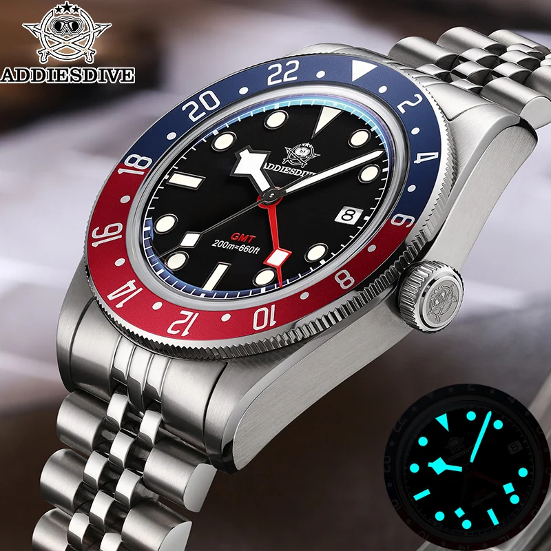 

ADDIESDIVE High Quality GMT Quartz Watch For Men 200m Waterproof Calendar Wristwatch Luminous AD2044 Watches relógio masculino