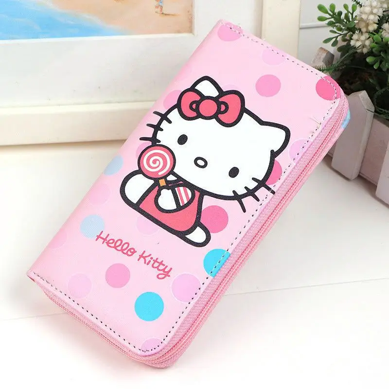 

MINISO Cute Hello Kitty Wallet for Women Fashion Luxury Brand Large Capacity Cartoon with Zipper Clutch Purse Handbag PU Leather