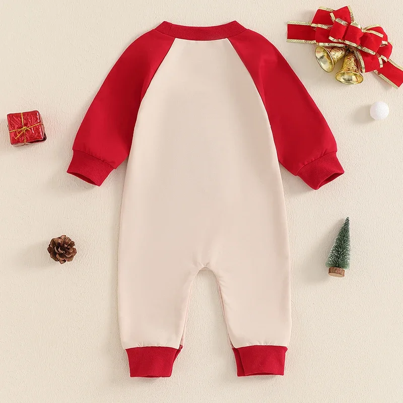 Christmas Newborn Baby Girls Boys Rompers Santa Claus/Gingerbread Man Embroidery Long Sleeve Crew Neck Contrast Color Jumpsuits