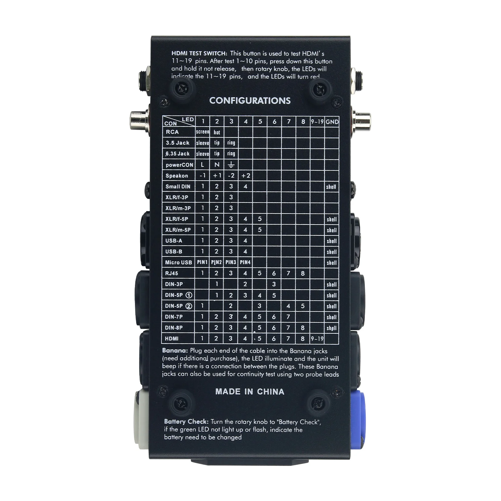 CT-20 Audio Cable Tester RJ45 Cable Tester (Measures 20 Types) for High-Definition-compatible PowerCON Speakon