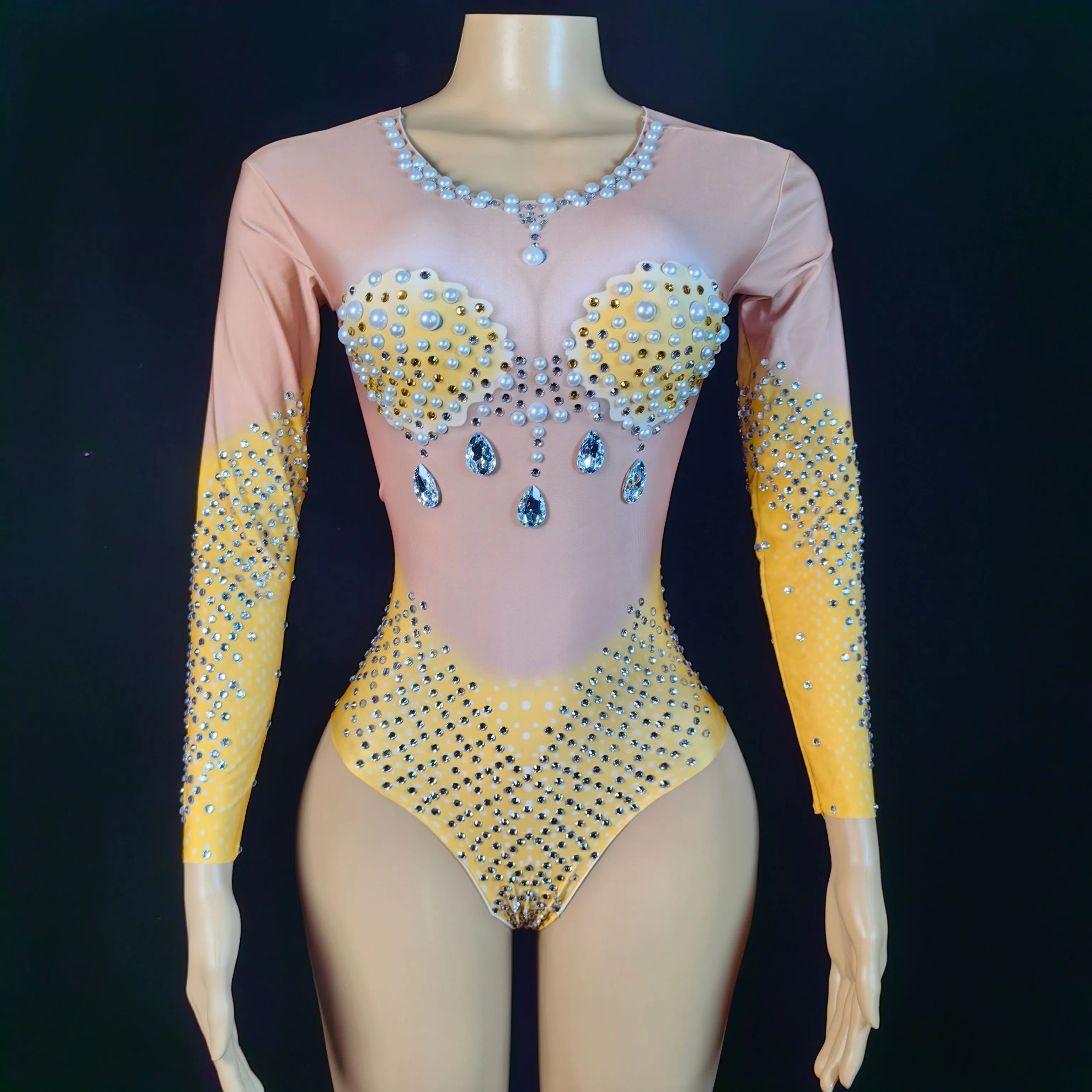 Nowy błyszczący kombinezon z kryształkami Stretch Sexy Bodysuit Women Birthday Stage Play Celebrate Dancer Party Show Mermaid Bodysuit