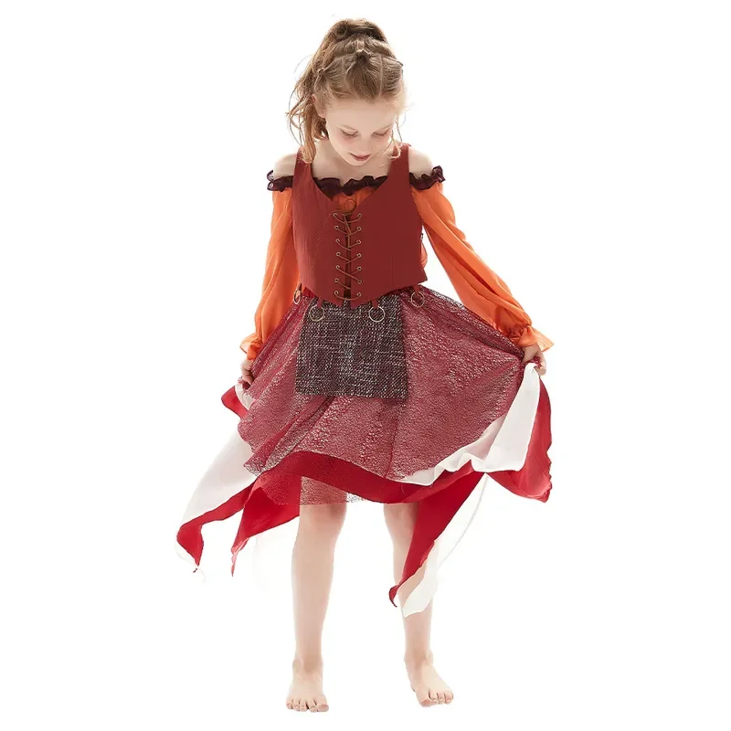 RT01 أطفال بنات Hocus تأثيري Pocus الساحرة ماري سارة Winifred فستان بكم طويل عباءة دعوى هالوين زي الوقوف طوق Tu * JK2