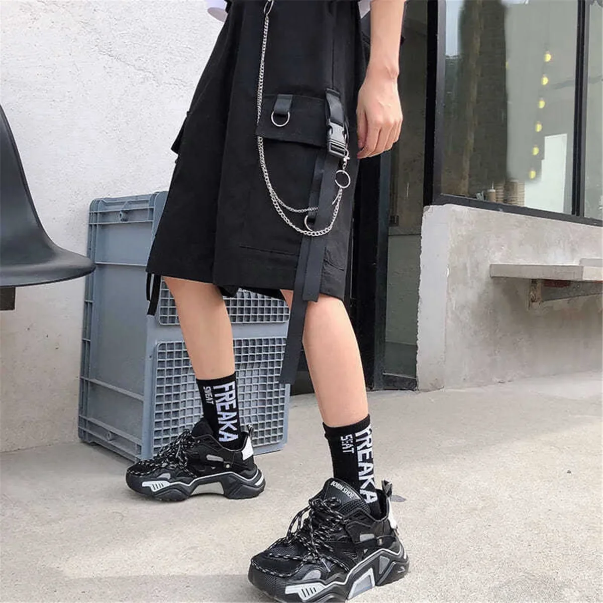 2026 Schwarze Hip-Hop Cargo-Shorts für Herren, Sommer-Laufshorts, High-Street-Loose-Fit-Hosen, Streetwear, Weiße, Lässige, Khaki-Shorts für Jungen und Mädchen – Detail 7