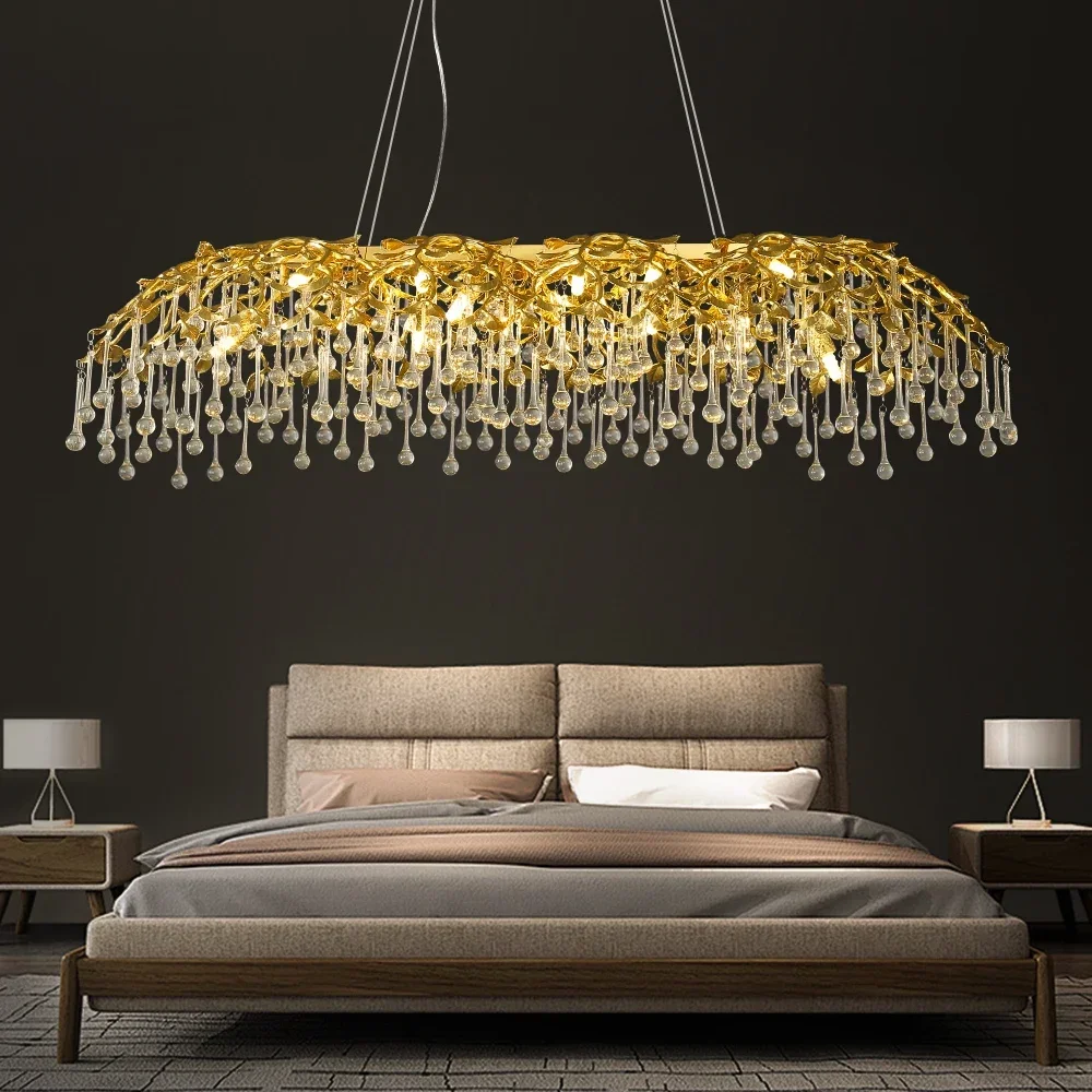 Luxury Gold Crystal Chandeliers For Dining Living Room Kitchen Table Crystal Ceiling Chandelier Round Branch Hanging Chandelier