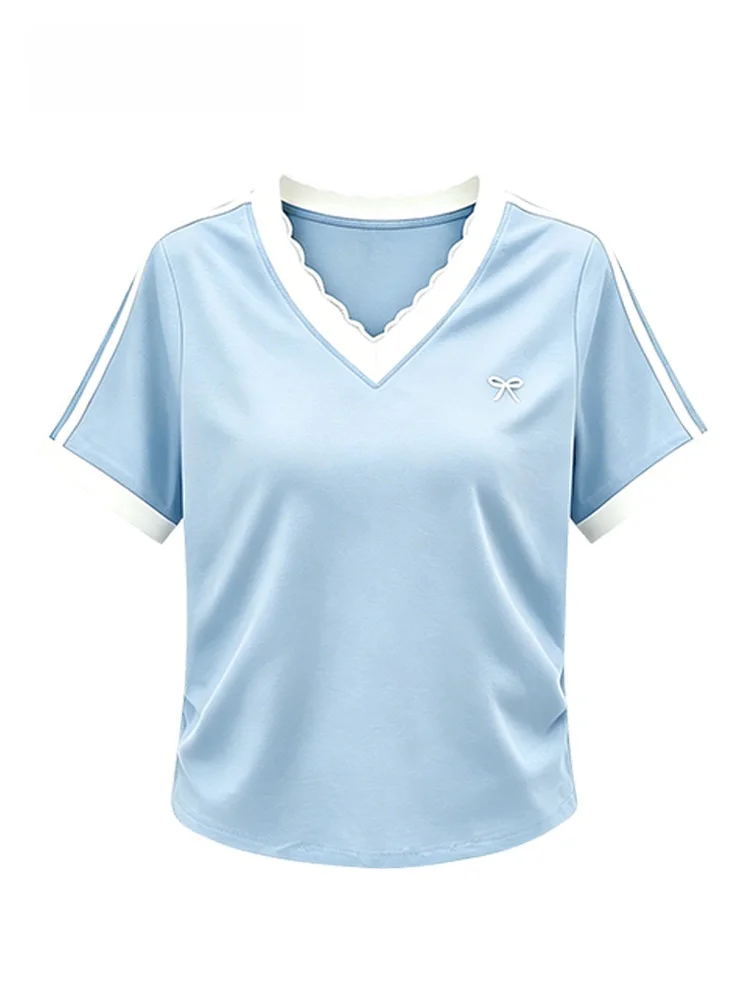 

plus Size Women's Short Sleeve T-Shirt Lace Trim Casual Shoulder Top Summer New Style Cara CLUB Big Size Fashion Polyester Fiber