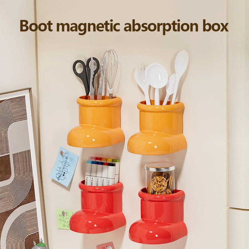 Cute Boots Magnetic Suction Refrigerator Wall Mounted Storage Box Kitchen Decoration Organizing Basket Punch Free Storage Box