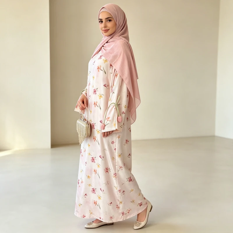 

Eid Dress Women Party Abaya Muslim Flower Print Sweet Long Robe Kaftan Ramadan Dresses Vestidos Morocco Dubai Jalabiya Arab 2026