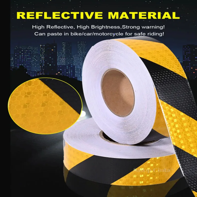 Black Yellow Caution Reflective Tape Car Reflective Sticker Outdoor Floor Safety Driveway Vehicles Trailers Boats Warning Tape